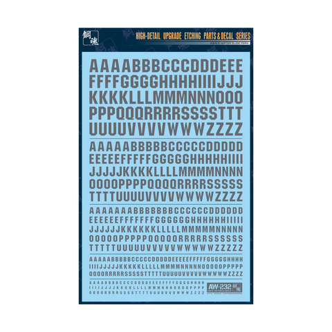 AW-232 Waterslide Decal Universal Alphabet Decal (Gray)
