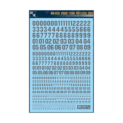 AW-234 Waterslide Decal Universal Number Decal (Gray)