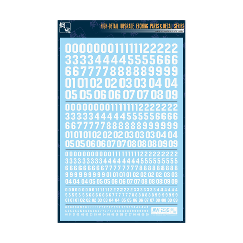 AW-235 Waterslide Decal Universal Number Decal (White)