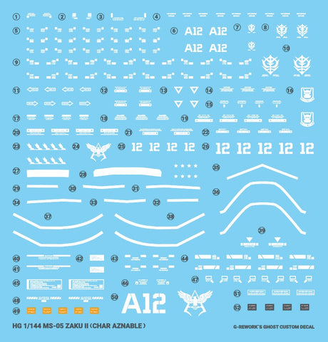 G-Rework HGGTO MS-06S Zaku II (Char Aznable) Decals