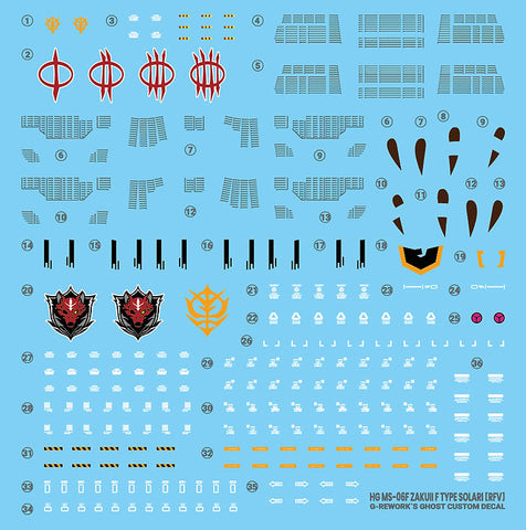 G-Rework HG MS-06F Zaku II F Type Solari (RFV) Decals