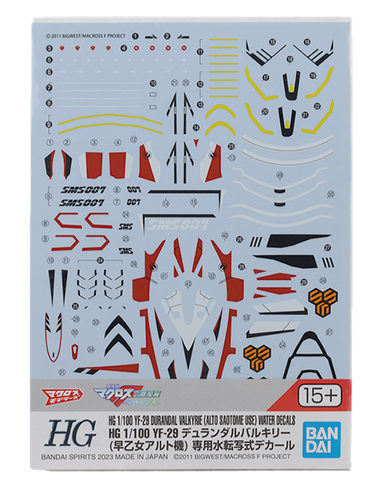 HG Macross Frontier 1/100 Scale YF-29 Durandal Valkyrie (Alto Saotome) Waterslide Decals