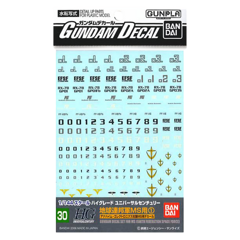 GD-30 HGUC Earth Federation 1 Decals