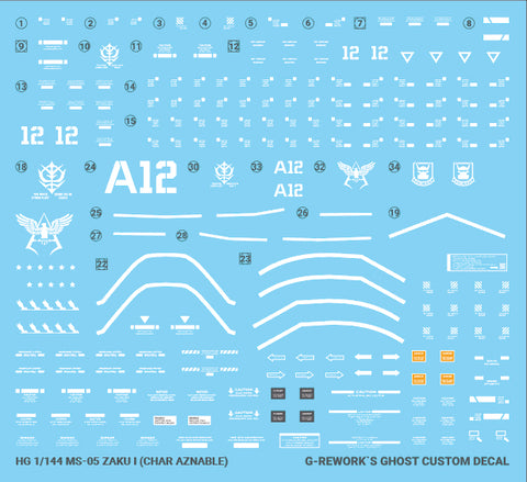 G-Rework HGGTO MS-06S Zaku II (Char Aznable) Decals