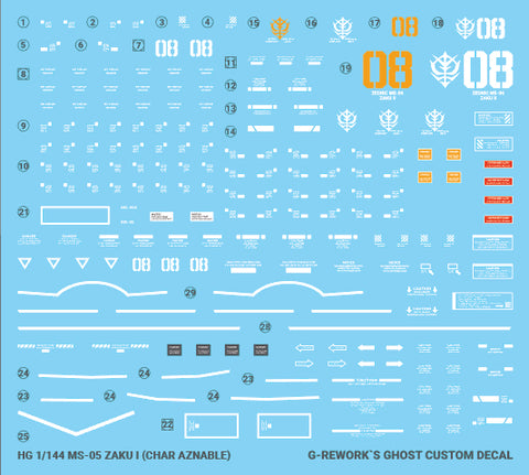 G-Rework HGGTO MS-05 Zaku I (Char Aznable) Decals