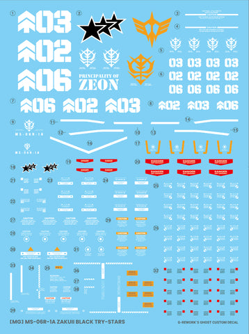 G-Rework MG MS-06R-1A Zaku II Black Tri-Stars 2.0 Decals