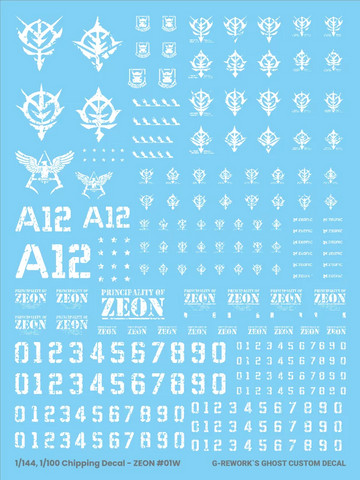 G-Rework 1/144 1/100 Chipping Decal Zeon 01 White Decals