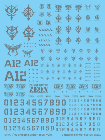 G-Rework 1/144 1/100 Chipping Decal Zeon 01 Gray Decals